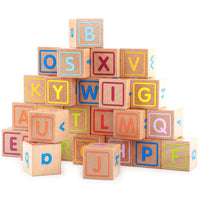 Kids' Educational Wooden Alphabet Cube Building Blocks - 26 Letters, Six-Sided Pictures