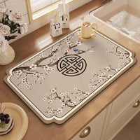 New Chinese Style Diatomaceous Earth Kitchen Drain Mat Absorbent Non-Slip Table Mat for Dishes and Cups