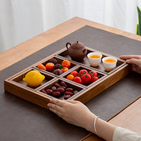 Walnut Wood Snack and Fruit Tray with Compartments for Living Room