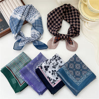 Breathable Cotton Linen Square Scarf for Women, Vintage Style Decorative Small Scarf