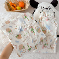Women's Cloud Cotton Pajama Set with Lamb Embroidery, Long Sleeve Doll Collar Loungewear