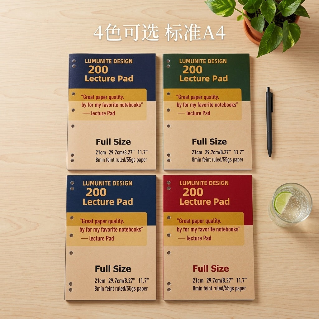 A4 Kraft Paper Notebook, 55gsm Thin Crisp Pages, Large Capacity Loose-Leaf Journal for Students