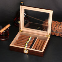 Large Capacity Cedar Wood Cigar Humidor with Hygrometer, Portable Travel Cigar Box