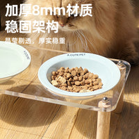 Elevated Ceramic Cat Food Bowls with Acrylic Stand, Double or Single Bowl, Anti-Tip Pet Feeder for Cats and Small Dogs