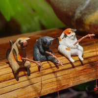 Cute Fishing Cat Figurine for Aquarium Decor and Desktop Ornament