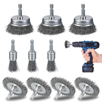 Hex Shank Wire Brush Set for Metal Rust Removal and Wood Polishing