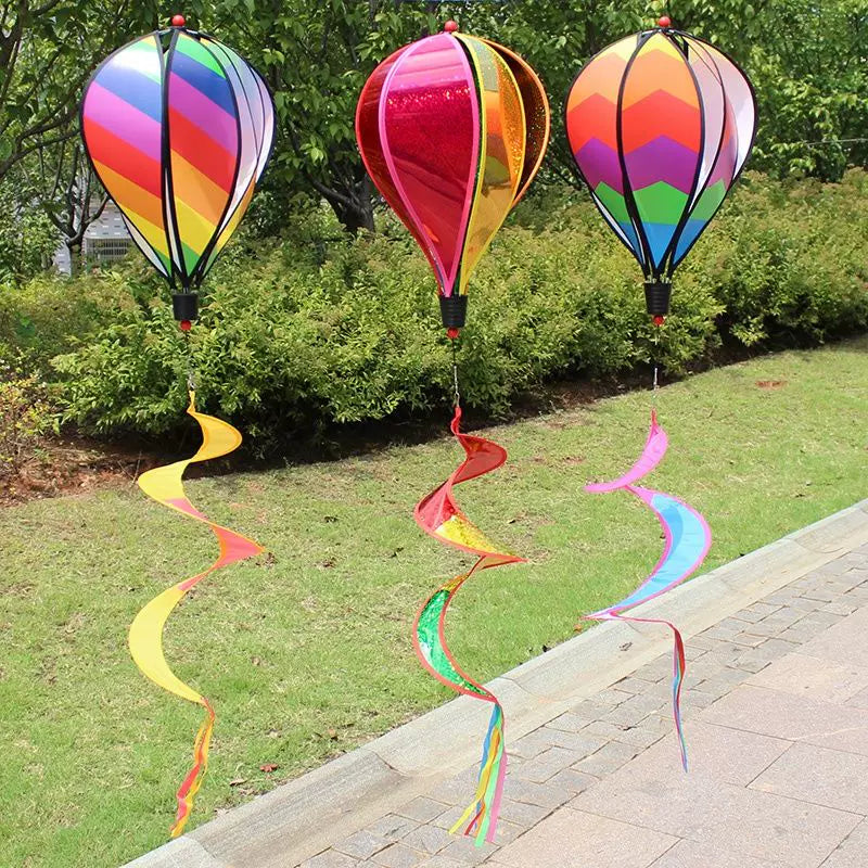 Rainbow Sequin Hot Air Balloon Wind Spinner for Outdoor Garden and Park Decoration