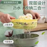 Double-Layer Kitchen Strainer Bowl Set with Drain Basket for Washing Vegetables and Fruits