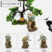 Ceramic Fishing Old Man Figurine for Aquarium and Landscape Decor