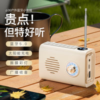 P36 Outdoor Solar Bluetooth Speaker with Radio, TF Card, USB Playback, Portable, Multi-color LED Lights, Retro Design