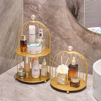 Nordic Iron Art Birdcage Jewelry Organizer with Double-Layer Storage for Cosmetics and Skincare