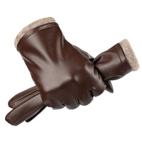 Men's Winter Touchscreen PU Leather Gloves - Windproof, Waterproof, Thermal for Motorcycle Riding & Business