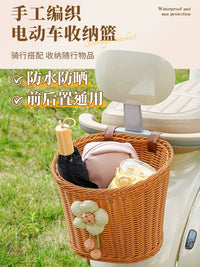 Electric Bicycle Rear Basket Woven Rattan Style Front Storage Pouch Universal for Kids' Bikes