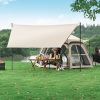 Automatic Pop-Up Hexagonal Camping Tent with Sunshade Tarp, Portable 2-in-1 Outdoor Shelter