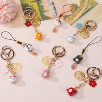 Ceramic Cartoon Lucky Cat Keychain Bag Charm Phone Case Pendant