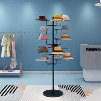 Multi-Layer Floor-Standing Hat Display Rack for Retail and Home Use