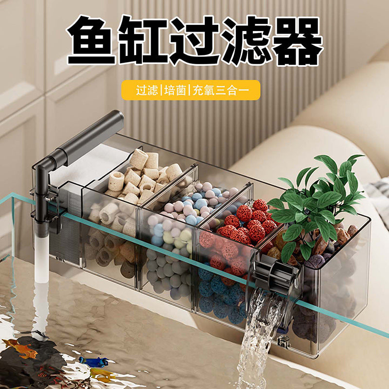 Aquarium Hang-On Back Filter with Multi-Stage Filtration and Oxygenation