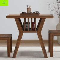 Solid Wood Balcony Table and Chair Set, Modern Wenge Tea Table Leisure Chairs for Home, Small Apartment Simple One Table Two Chairs