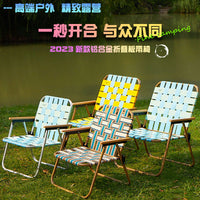 Portable Aluminum Alloy Folding Camping Chair with Beech Wood Armrests for Outdoor Leisure, Fishing, and Sketching