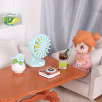 Miniature Dollhouse Fan Model and Vase Ornament Set for DIY Summer Scene Decoration