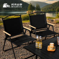 Outdoor Folding Wooden Kermit Chair with Roll-Up Table for Camping Picnic Fishing