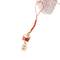 Japanese Lucky Cat Ceramic Phone Charm with Braided Lanyard for Bags and Gifts
