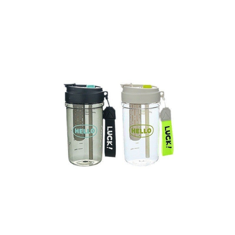 Tritan Dual-Drink Coffee Cup with Tea Infuser and Straw, Portable Outdoor Water Bottle with Lanyard for Students