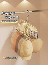 Hat Organizer Rack for Closet - No-Drill, Rotatable, 10 Hooks & Clips for Baseball Caps, Bucket Hats