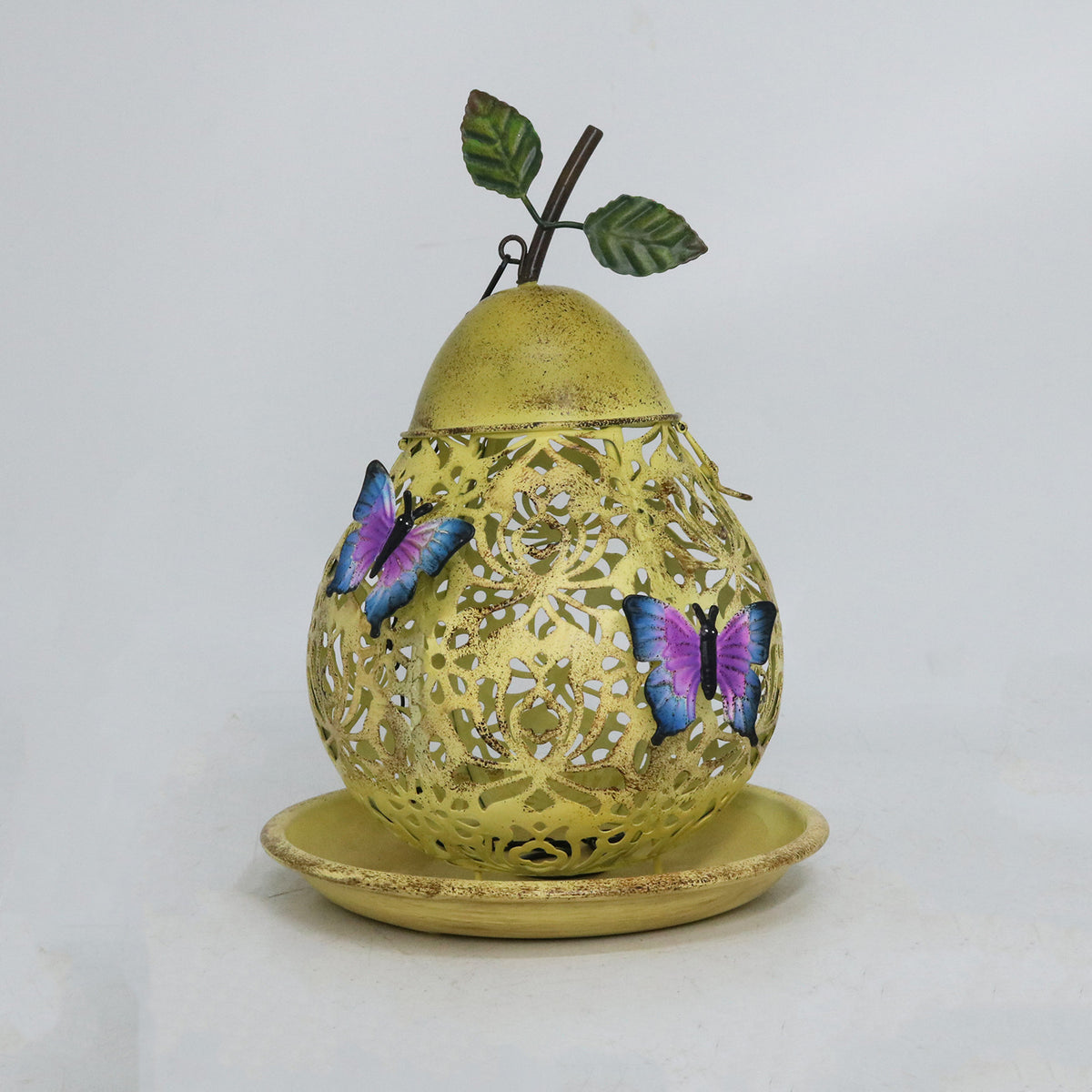 Rustic Pear-Shaped Hanging Bird Feeder with Butterfly/Bee Decor for Garden & Patio