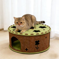 Felt Cat Tunnel Bed, All-Season Warm Donut Cat House with Play Toy, Hideaway Pet Nest