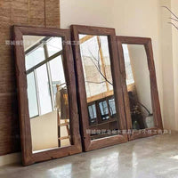 New Chinese Wabi-Sabi Style Solid Elm Wood Full-Length Floor Mirror for Home and Boutique Decor