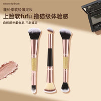 Dual-Ended Multifunctional Makeup Brush Set - Powder, Blush, Contour Brushes (3-Piece)