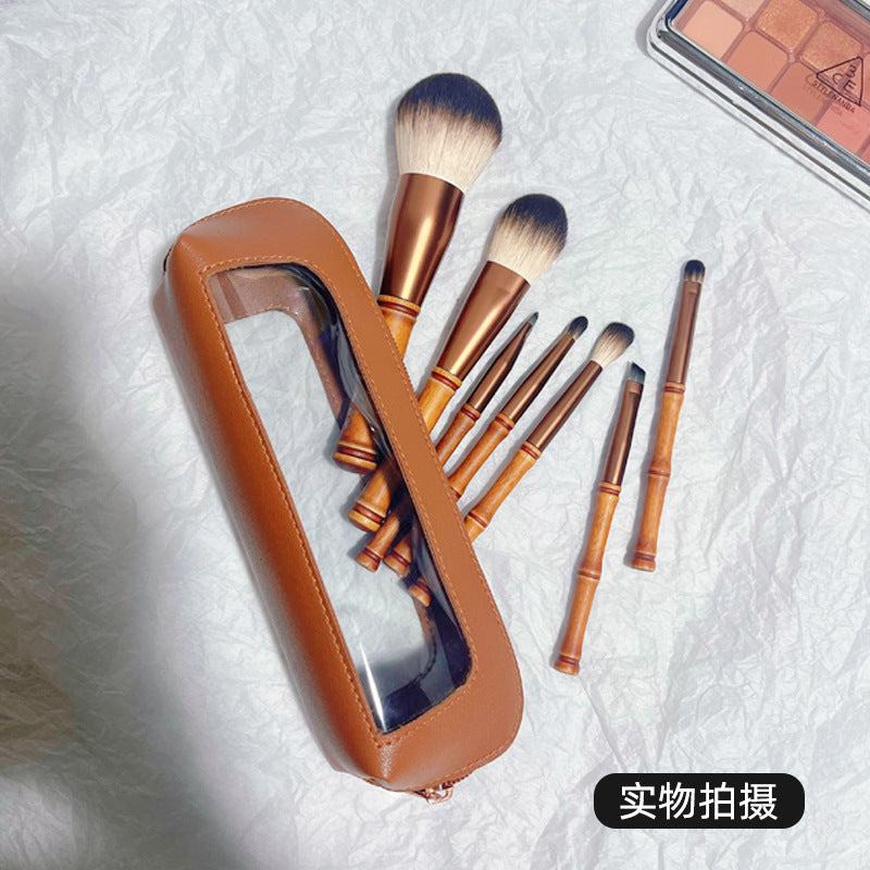 Bamboo Handle 7-Piece Makeup Brush Set with Optional Bag for Powder, Blush, Eyeshadow, Highlight