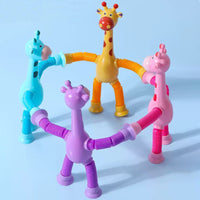 Glow Stretch Giraffe Telescopic Tube Toy, Cartoon Suction Cup Sensory Fidget Toy for Parent-Child Interactive Play, Stress Relief Toy