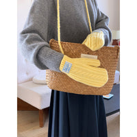 Korean Style Wool Blend Knitted Touchscreen Gloves for Women, Winter Warm Fingerless Twist Pattern Gloves with Neck Strap