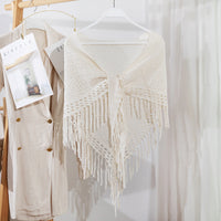 Fashion Knitted Tassel Shawl Scarf for Women, Solid Color Korean Style Triangle Wrap