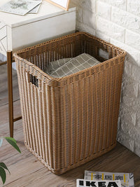 Kens Woven Laundry Hamper with Lid, Large Capacity Rattan-Style Storage Basket for Clothes and Toys