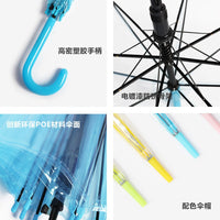 Clear Automatic Folding Umbrella with Long Handle, 8-Rib Windproof Design