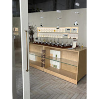 Modern Birch Wood Kitchen Island Bar Table with Tempered Glass Display Cabinet