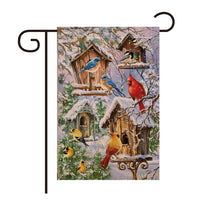 Double-Sided Bird Garden Flag for Outdoor Decor, Winter/Spring Flax Linen