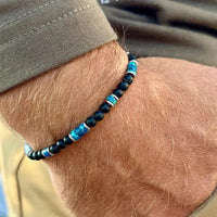 Vintage Lapis Lazuli Picture Stone Beaded Bracelet for Men, Natural Stone Flat Bead European and American Style Jewelry