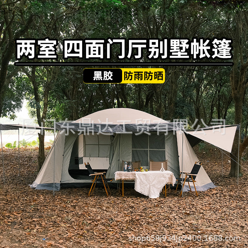 Outdoor Double Layer Thickened Camping Tent, 2 Rooms 1 Hall Family Group Tent