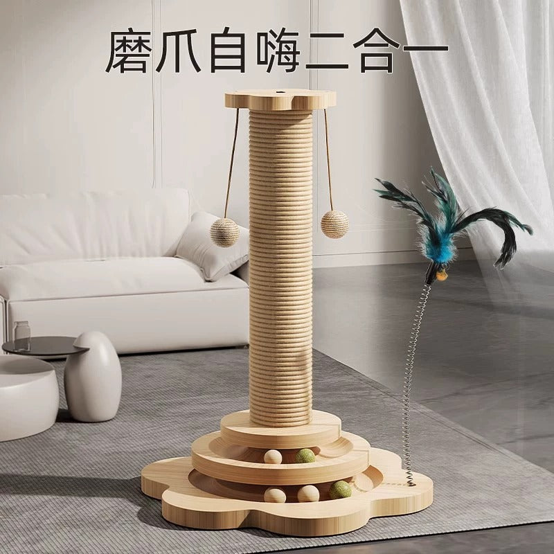 Sisal Cat Scratching Post with Teasing Toy and Climbing Frame