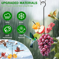 Hanging Fruit Bird Feeder for Hummingbirds & Wild Birds, Outdoor Vegetable Meat Feeder with Squirrel-Proof Hook & Fruit Tray
