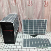 Desktop Computer Dust Cover Full Protection Set for Monitor and Mainframe, Cute Pastoral Plaid Keyboard Cover Cloth