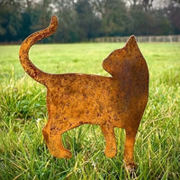 Rustic Metal Cat Garden Art Rusty Iron Animal Sculpture for Fence Porch Lawn Decor