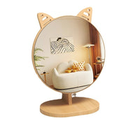 Rotatable Wooden Desktop Makeup Mirror with Foldable Stand for Home and Dorm