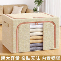 Foldable Cotton Linen Storage Box with Steel Frame and Clear Window for Clothes and Quilts