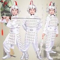 Kids Ancient Chinese General Costume White Armor Zhao Zilong Erlang Shen Soldier Performance Outfit