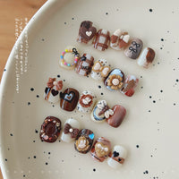 50-Piece Mixed Nail Art Charms Set - Cartoon Resin Bows, Flowers, Hearts in Brown Tones
